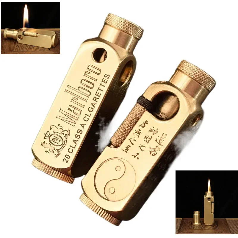 2024 Brass Flamido Antique Kerosene Lighter Pipe Vintage Laser Carving Six sided Pattern Personalized Texture Open Fire Lighter