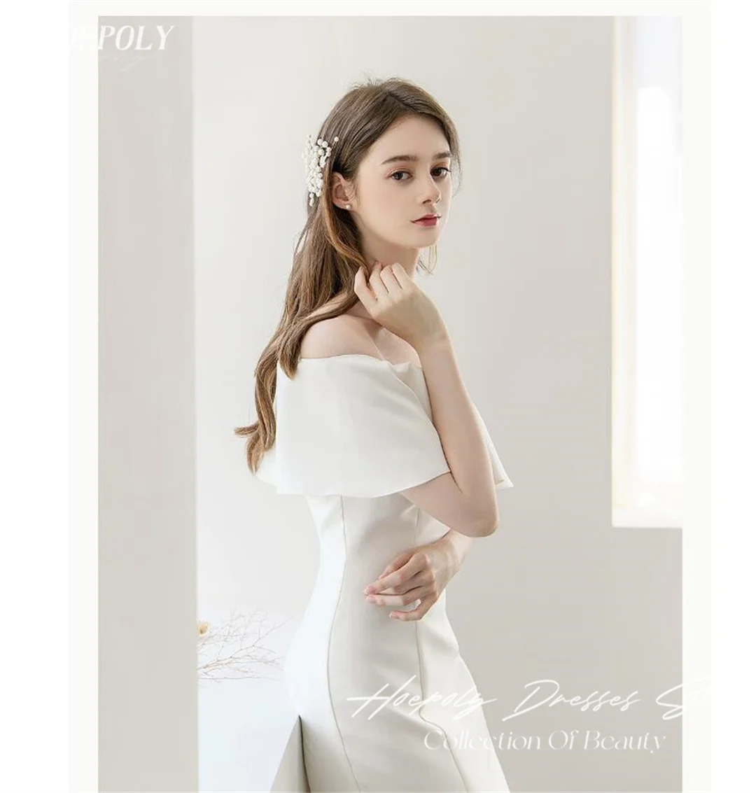 Hoepoly Ivory Vintage Bride Wedding Party Dress Korea 드레스  Photography Satin Off Shoulder Floor Length Wedding Dresses for Women