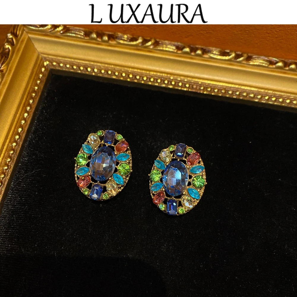 

Vintage fashion classic colorful rhinestone round design paired with Bohemian women's accessory stud earrings