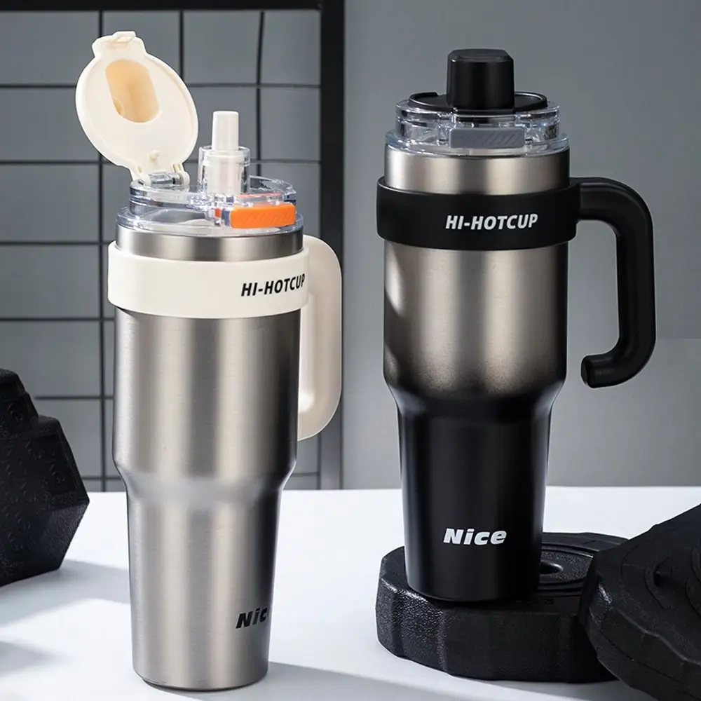 

Кружка для холодного хранения, 40 унций, 1200 мл, с соломенной изоляцией или охлаждением, бутылка для воды с керамическим покрытием и ручкой, нержавеющая сталь 316