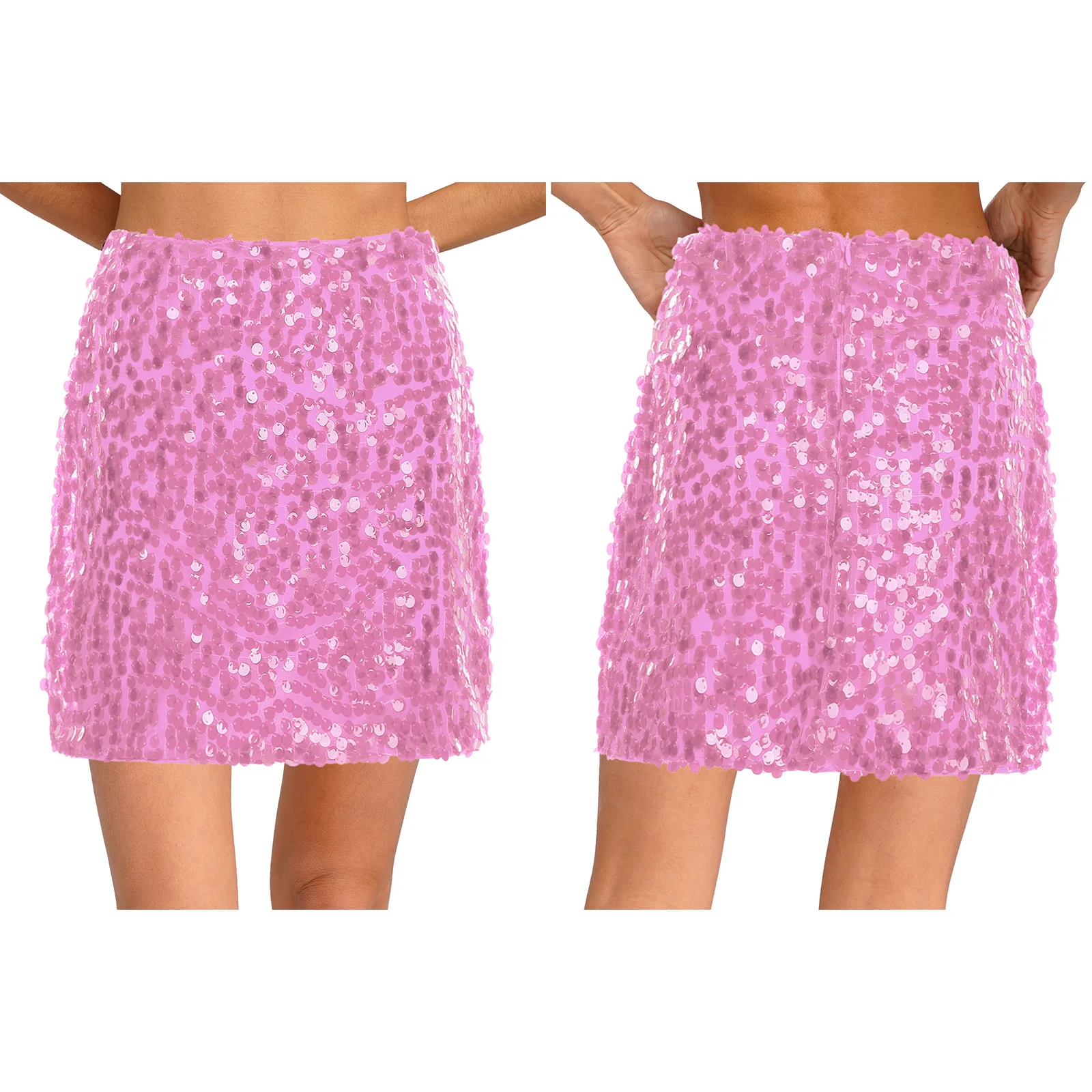 

Womens Mesh Layer Glittery Sequin Miniskirt Sequin Fully Lined Zipper Bodycon Skirt Clubwear for Disco Raves Party Pole Dancing