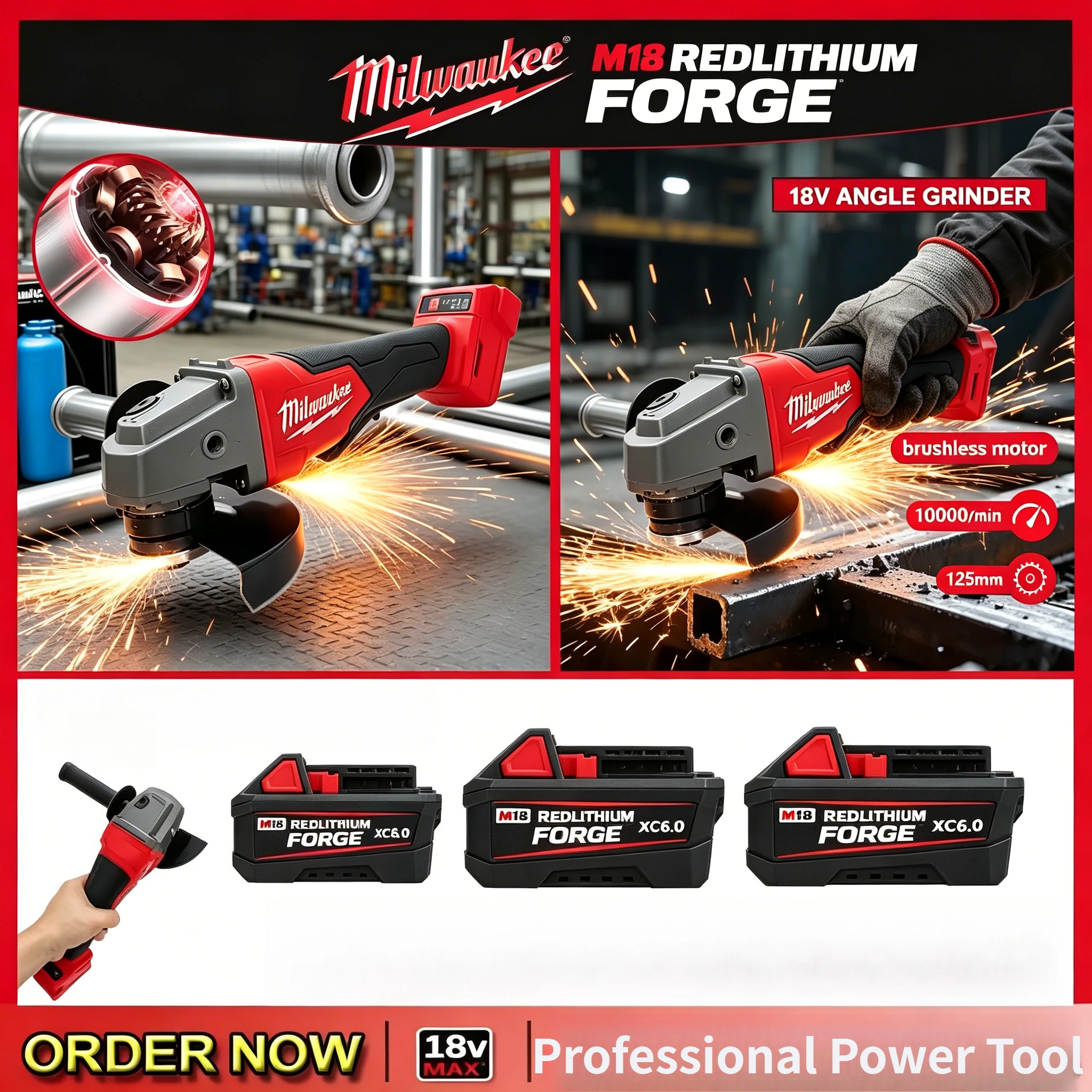 

Durable Original Milwaukee 48-11-1861 M18 Battery, 18V Stable Voltage, Ideal Power Supply for FORGE XC6.0 Tools.