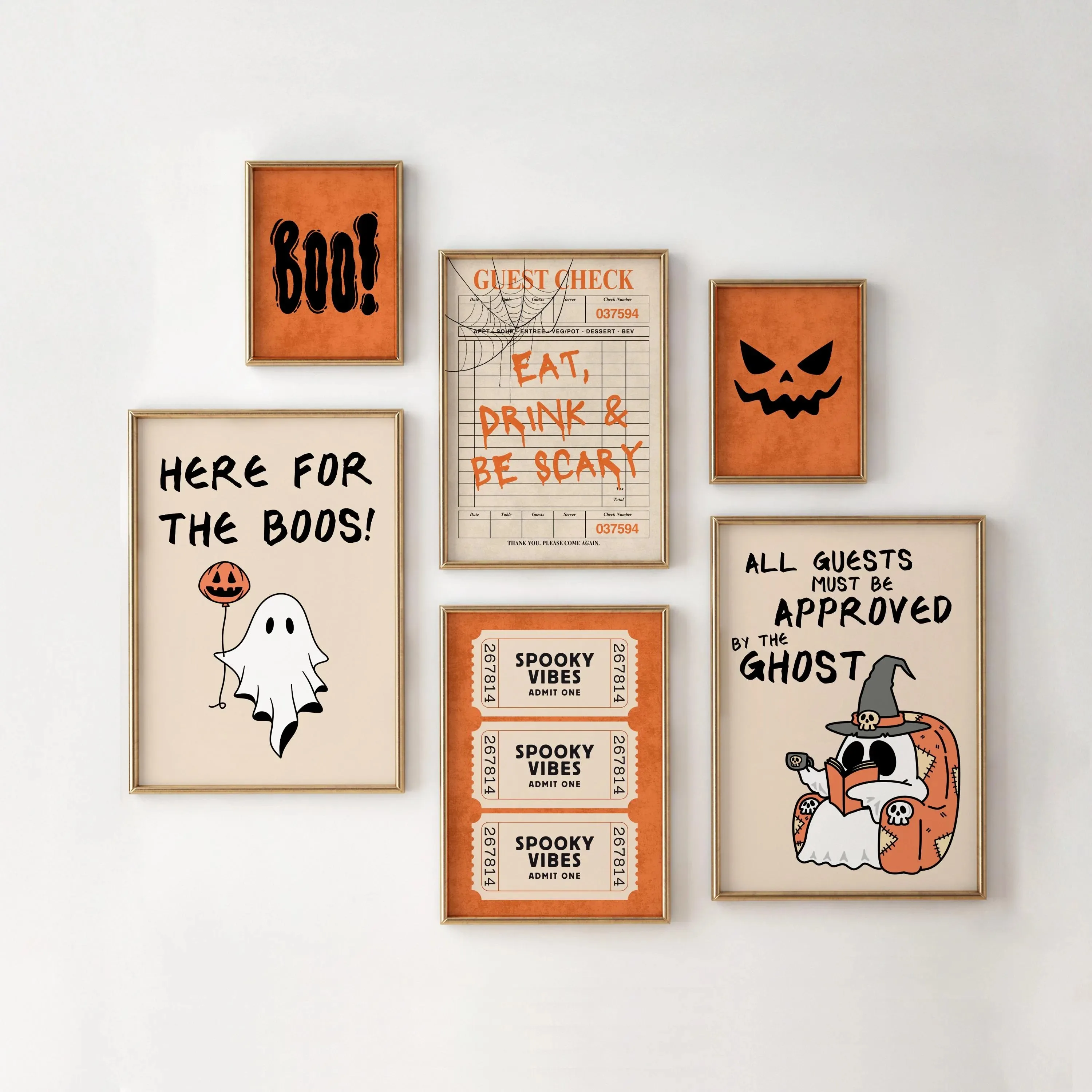3pcs/set Cute Ghost Wear Witch Hat & Read Book Canvas Print Halloween Boo Evil Face Wall Art Poster for Modern Autumn Home Decor