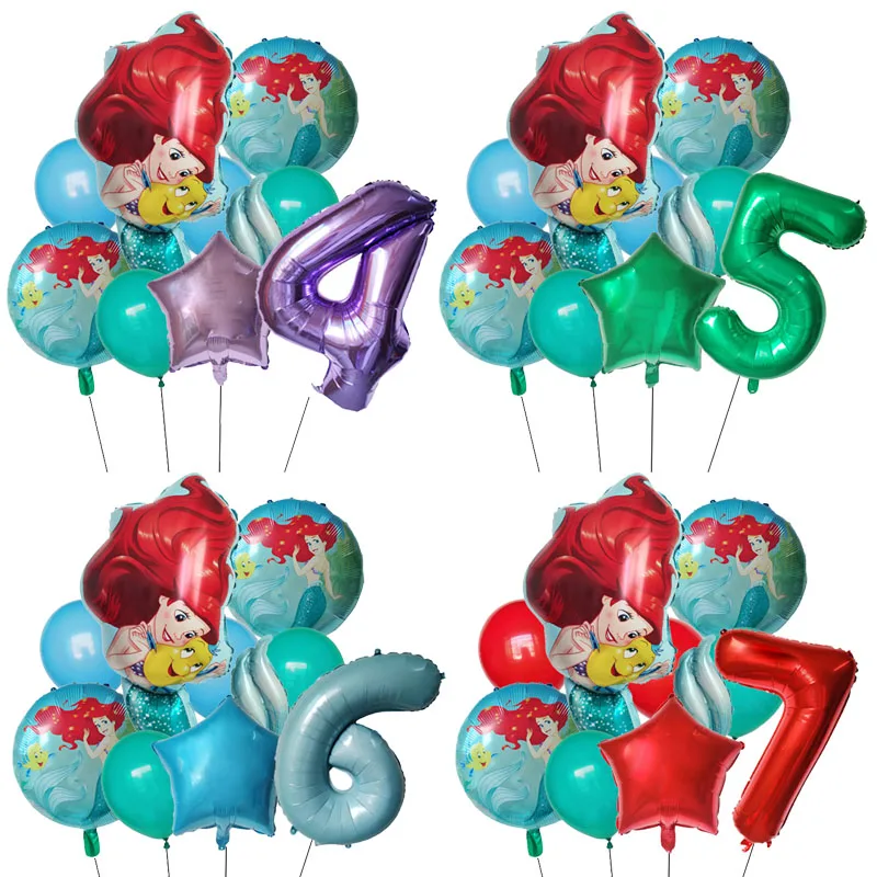 9pcs Mermaid Party Balloons 32inch 0-9 Number Foil Balloon Kids Birthday Wedding Party Decoration Baby Shower Helium Globos