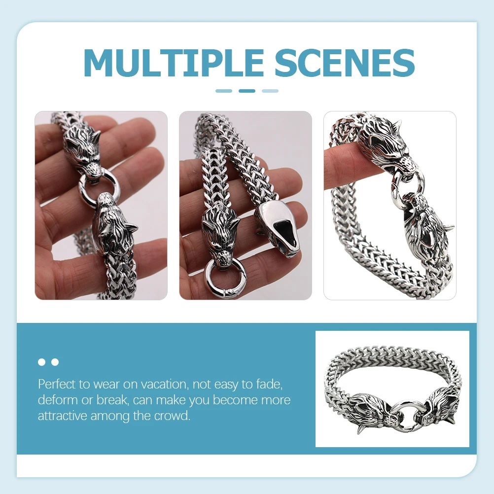 

Wolf Head Bracelet Stainless Steel Wrist Accessories Men Mens Cuff Bracelets Jewelry Man