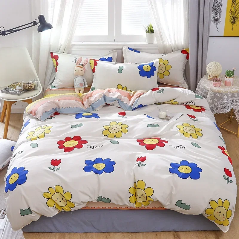 

Floral Printed Duvet Cover Kids Adults Bedding Set Queen King Size Brushed Quilt Covers Simple Polyester Bedroom Comforter Sets