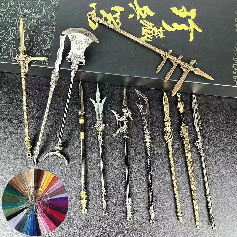 Metal Mini Sword Ancient Cold Weapon Model Three Kingdoms Long Spear Sword Eighteen Pendant Weapons Small Pendant Toys