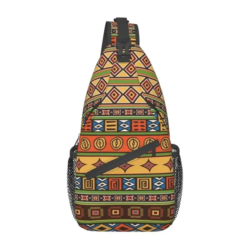 

African Kitenge Ankara Print Sling Crossbody Backpack Men Tribal Geometric Art Shoulder Chest Bag for Travel Hiking Daypack