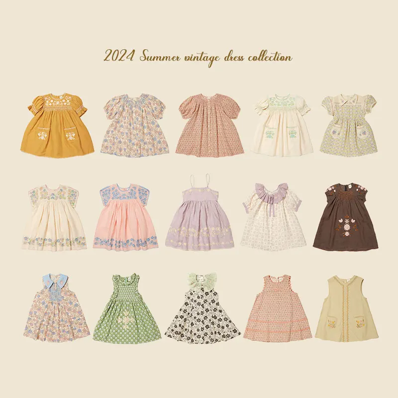 

【wholesale】2024 New Summer vestidos For Girls Child Skirt From 2 To 8 Years Lapel Children's sets Clothing stuff for Girls
