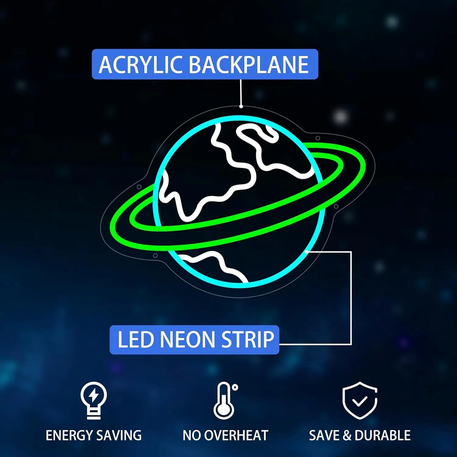 Earth Neon Sign Planet Dimmable Neon Light Sign for Bedroom Game Room Living Room Bar Decoration Gifts for Kids Night Light - view 3