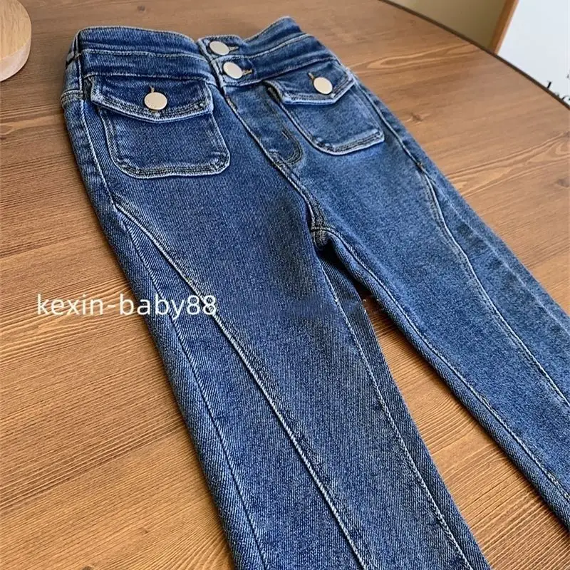 Girls Jeans Spring and Autumn New Big Girl Fashionable Slim Fit Jeans Flare Pants High Waist Children\'s Pants