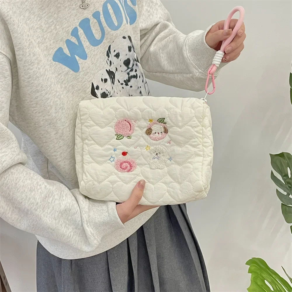 Embroidery Quilted Women\'s Cosmetic Bag Travel Portable Ladies Storage Handbags Cute Female Makeup Case Clutch Purse with Handle