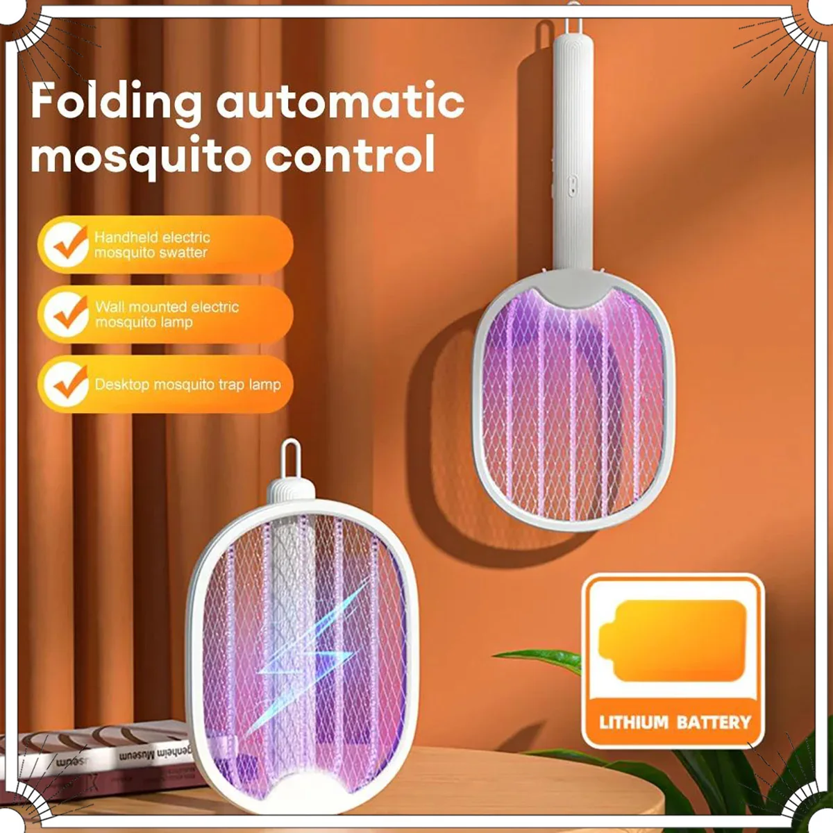 Matamoscas eléctrico, trampa plegable, matamosquitos, raqueta para mosquitos recargable por USB, matamosquitos con luz UV, Exterminador de insectos de 3000V