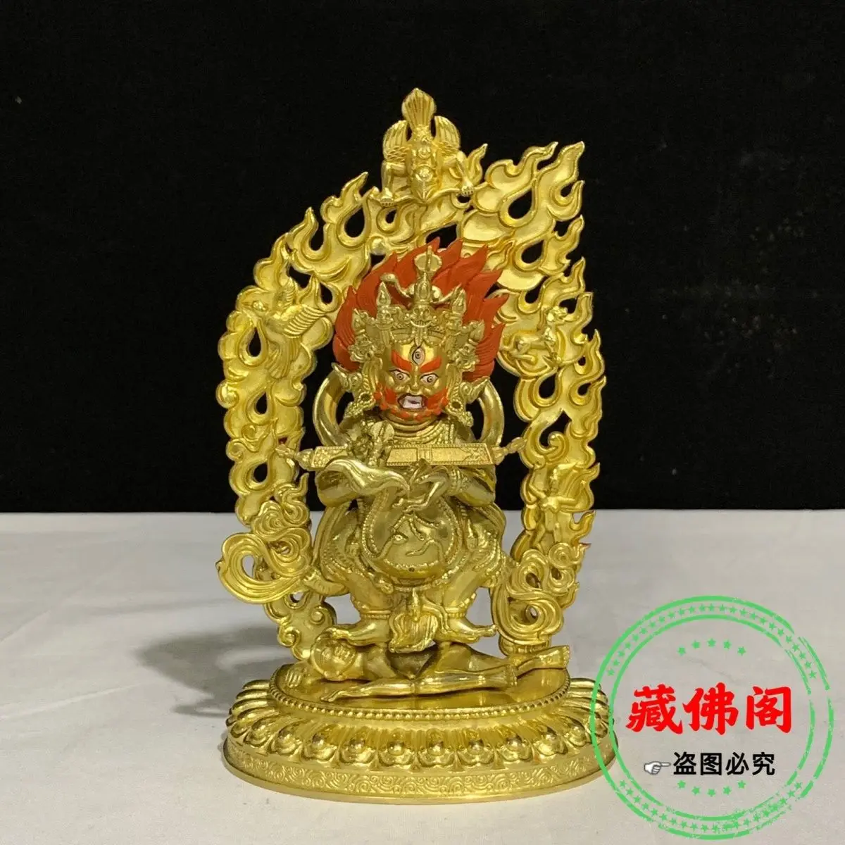 5-inch two armed Mahagala pure copper precision craftsmanship, Tibetan gilded household home protector boutique brass golden Bud