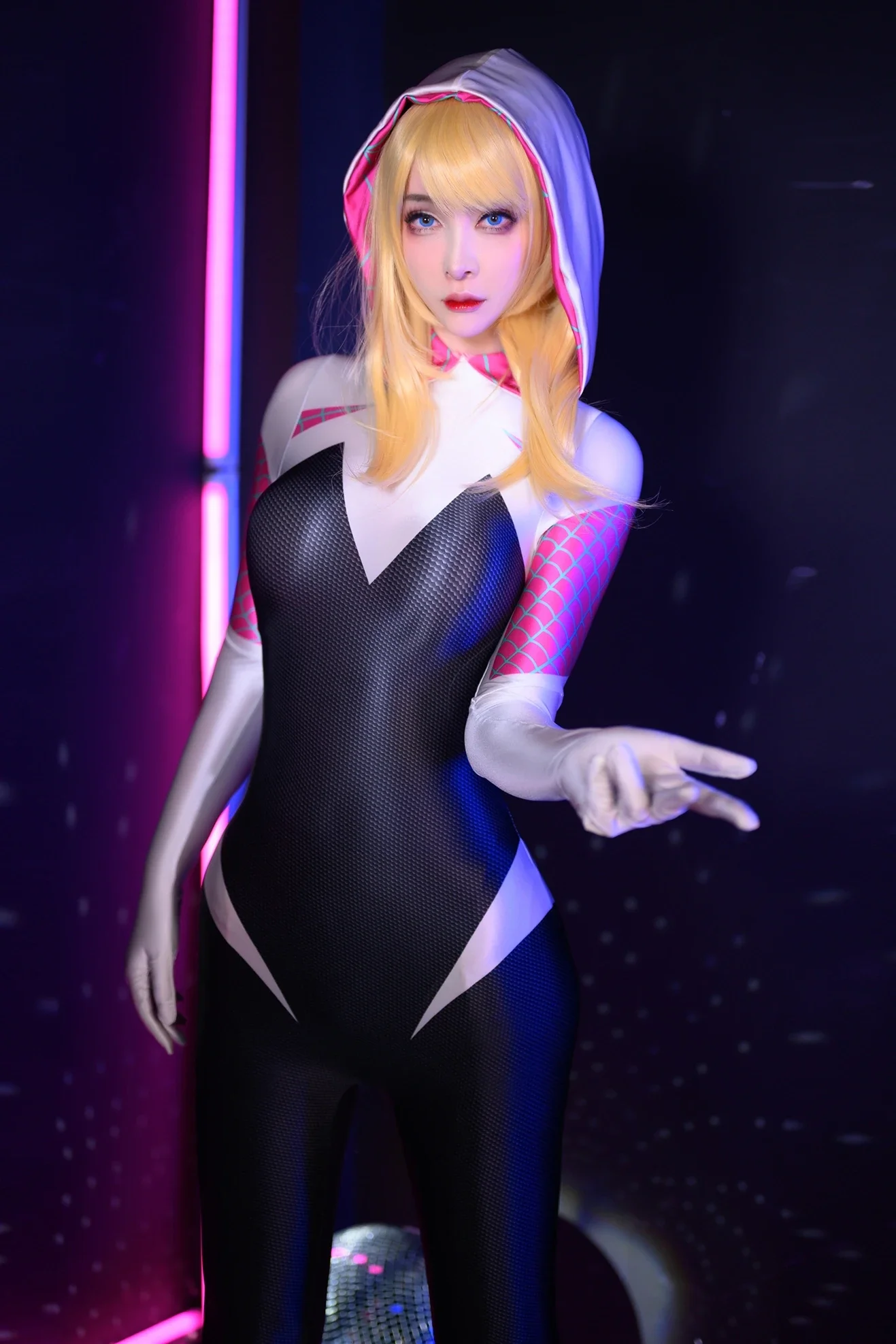 Gwen Stacy Cosplay Traje para Mulheres, Calças Justas Oleosas Brilhantes, Super-herói Suave Body Suit