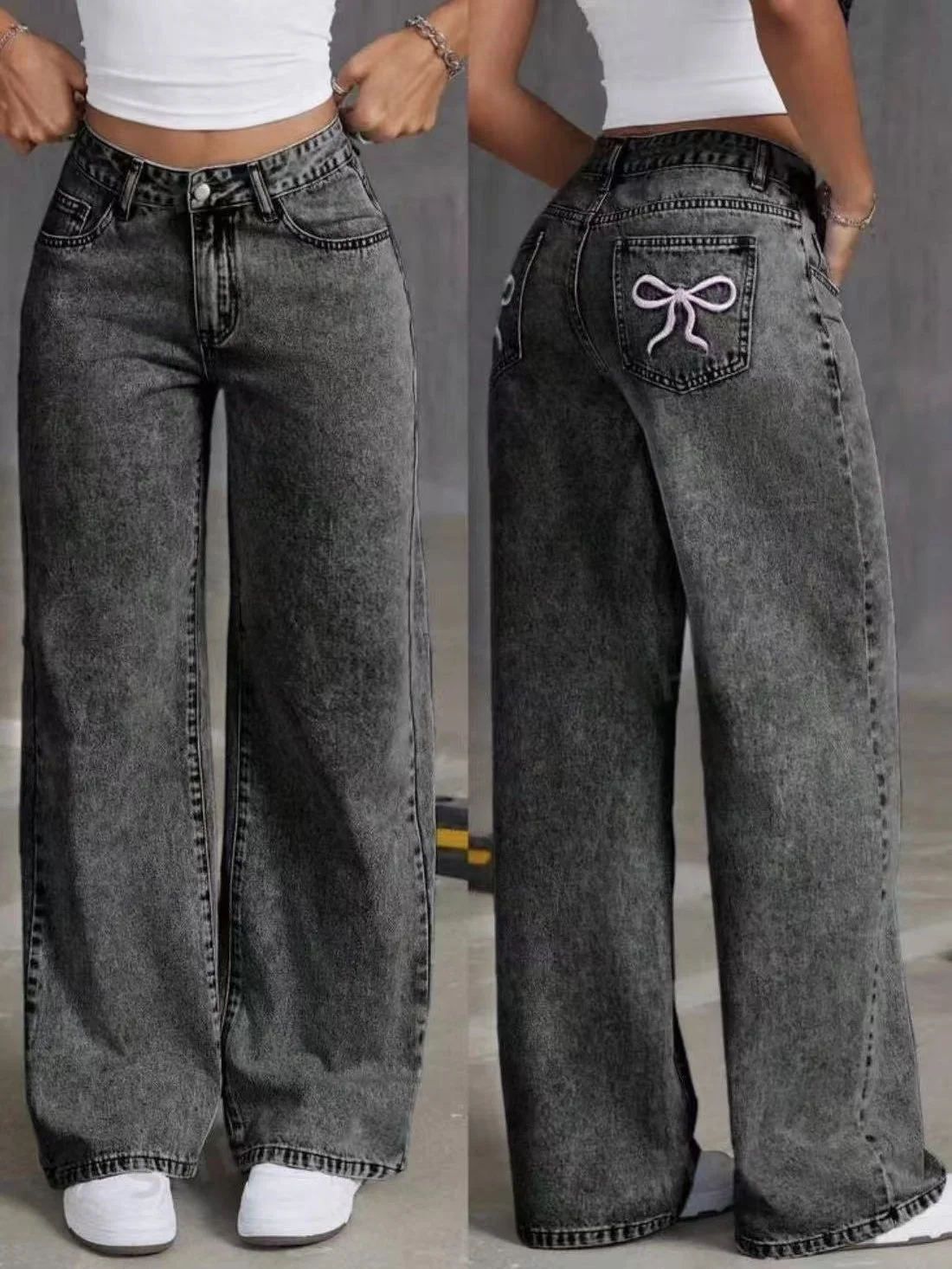 

Сладкие и пряные женские повседневные джинсы свободного кроя с вышитым узлом, модные прямые джинсы Faion
