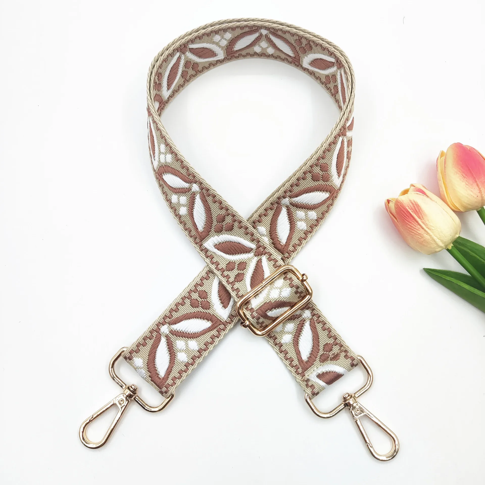 1 Piece 1.50inch Wide Adjustable Handbag Purse Strap Replacement Crossbody Shoulder Strap Magnolia Pattern Jacquarded Strap