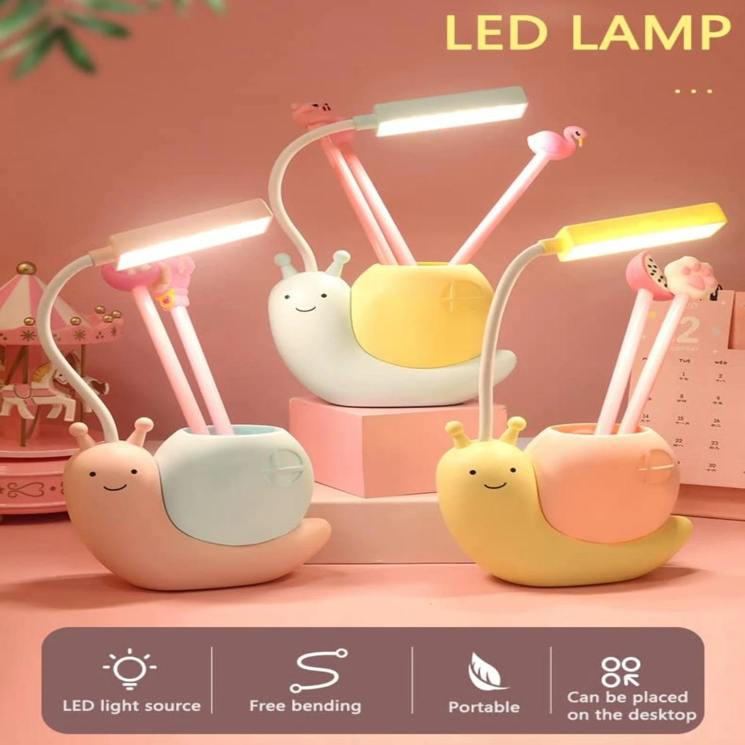 Essential Blue Snail USB Rechargeable Desk Lamp - Must-Have Adorable Study Light for Kids! Adjustable Brightness, Flexible Neck,