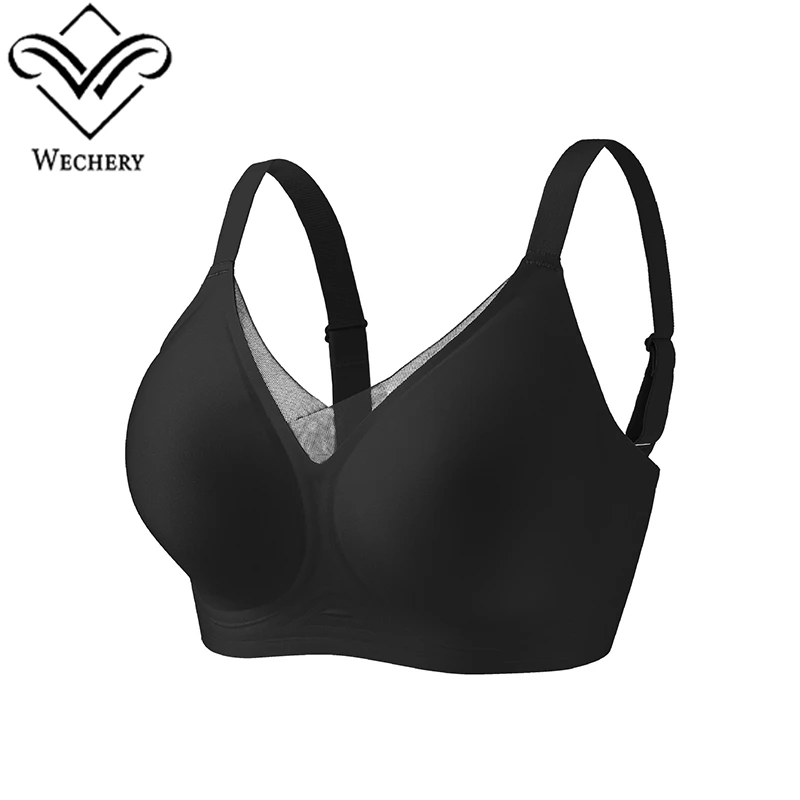 Wechery Seamless No-wire Bra For Women Push Up Soft Support Removable Padded Bralette Sexy Deep V Female Underwear