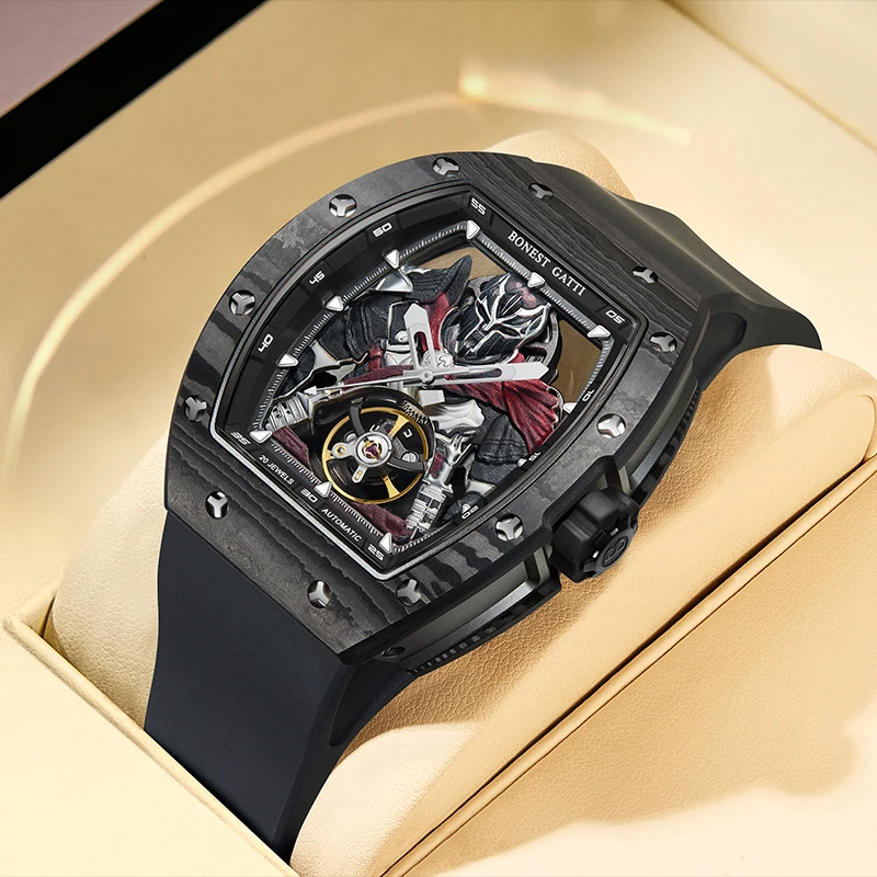 

BONEST GATTI 9009 Men's Skeleton Big Dial Mechanical Watch Luminous Fashion Automatic Movement Wristwatch