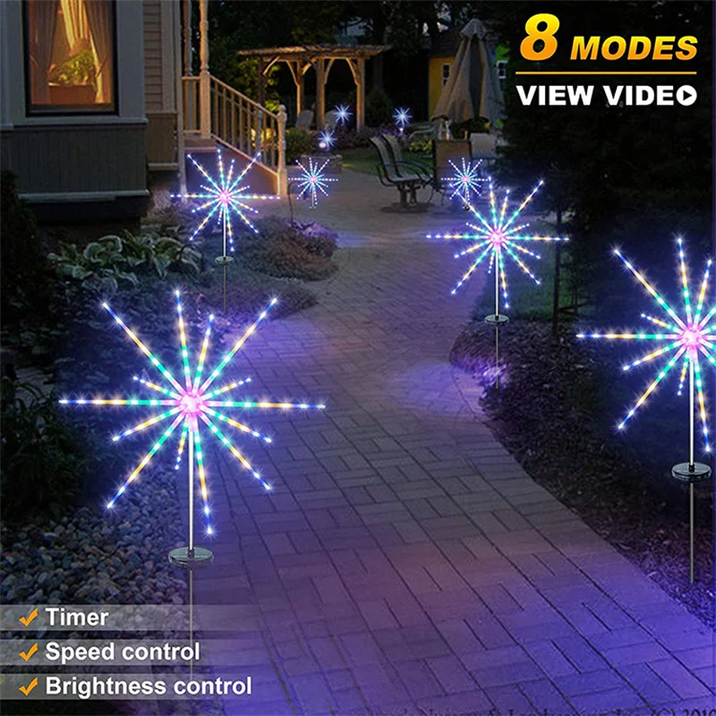 LED güneş Fireworks işık açık Meteor at lamba çelenk IP65 su geçirmez dize işıklar bahçe çim sokak dekor noel