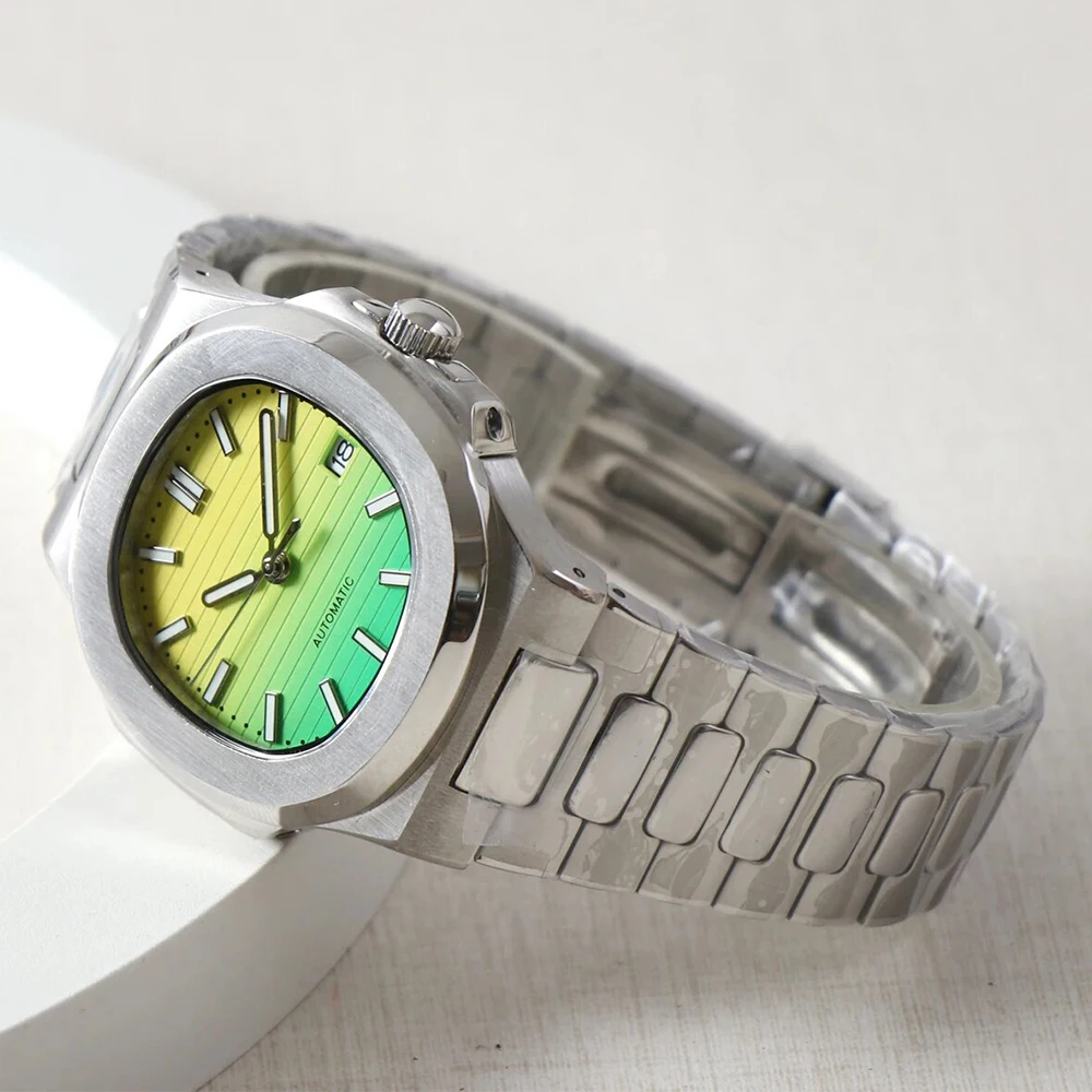 41mm nh35 Watch Yellow Green No Logo Automatic Mechanical Watches Nautilus Waterproof Steel Strap WristWatch Sapphire Glass Case