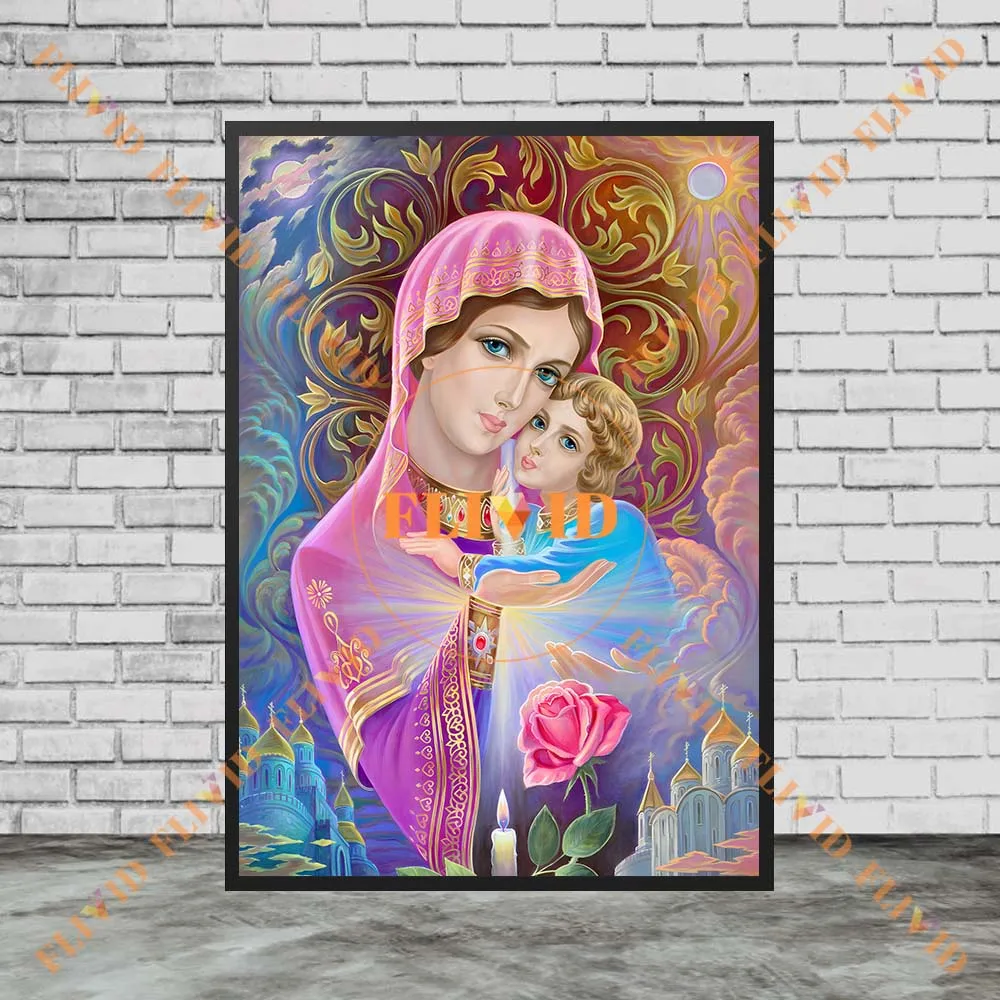 المسيحية مريم العذراء الملصقات يسوع الدين ملصق جدار صور لغرفة الكنيسة ديكور جدار الفن قماش اللوحة غير المؤطرة
