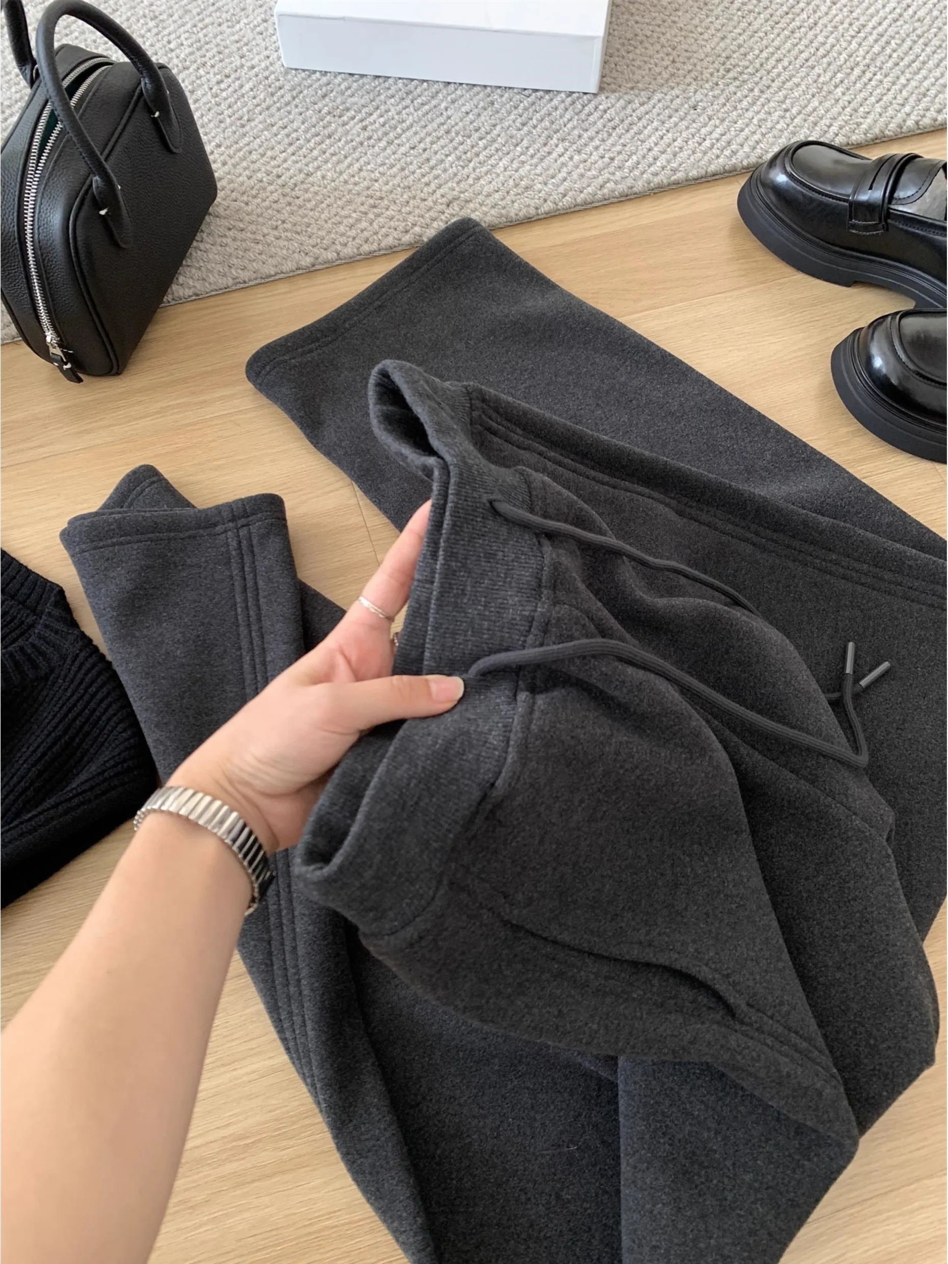 Losse broek met wijde pijpen, zachte draagcomfort, herfst-winter, nieuw binnen, casual, rechte pijp, hoge taille, elastische tailleband