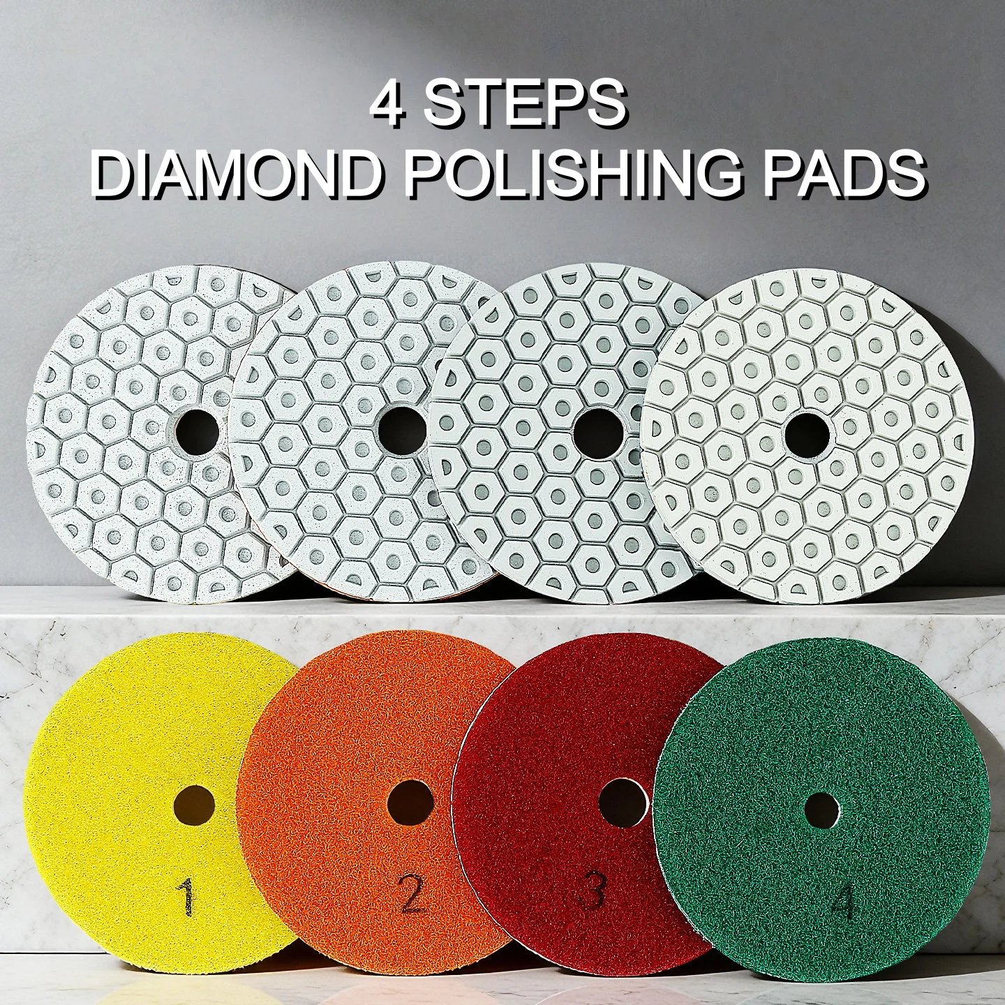 4 Stück 4 Zoll 100mm Diamant-Polierpads 4-Stufen Nass-Polierpad für Granit, Marmor, Terrazzo, Quarz Schleifpolierscheibe – Detail 1