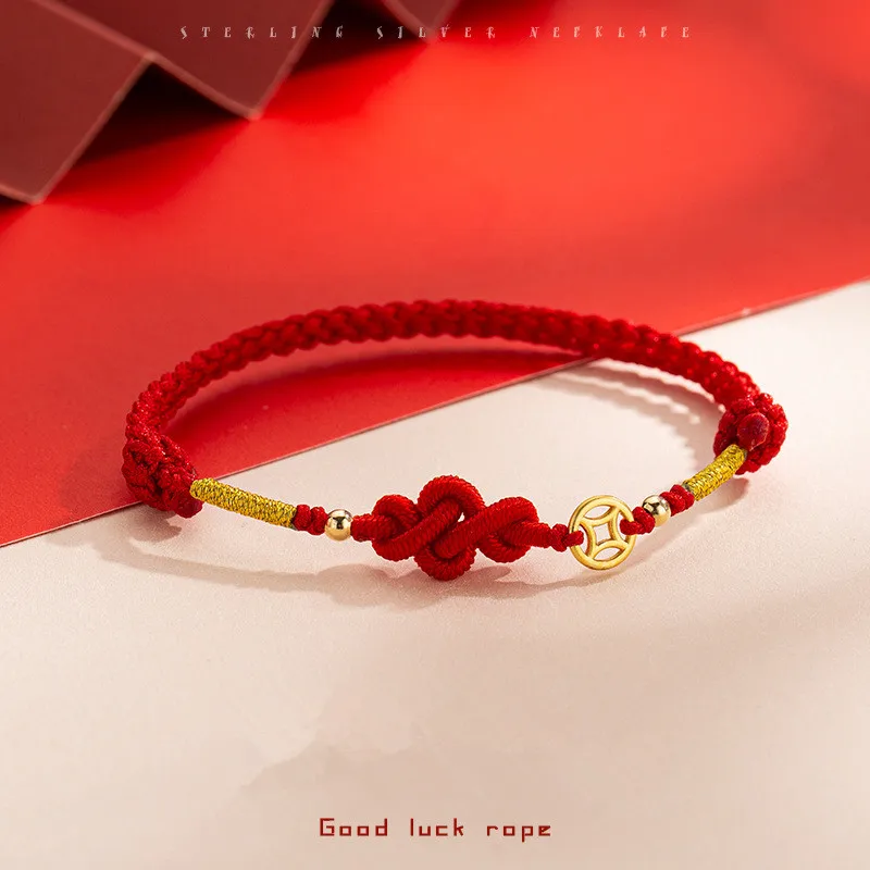 Fashion Hand Braided Lucky Knot Bracelet Copper Coin Bangle Women Men Red Rope Best Friends Lovers\' Gift Bracelet Accessory