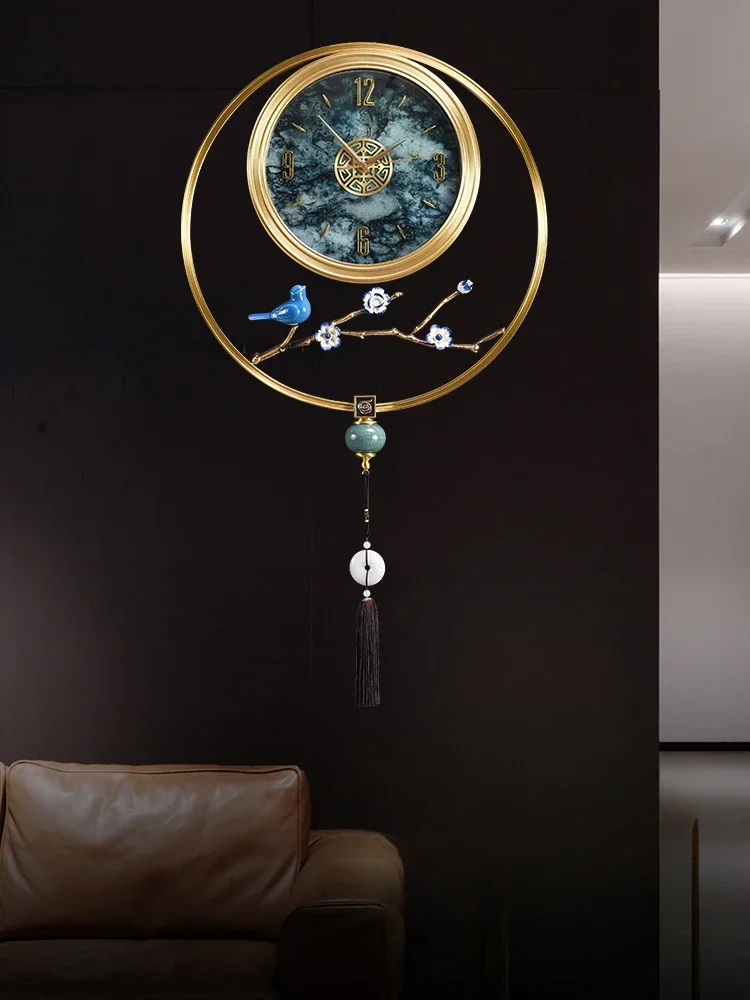 New Chinese pure brass wall clock High-end hour clock Atmospheric wall-mounted silent wall watch