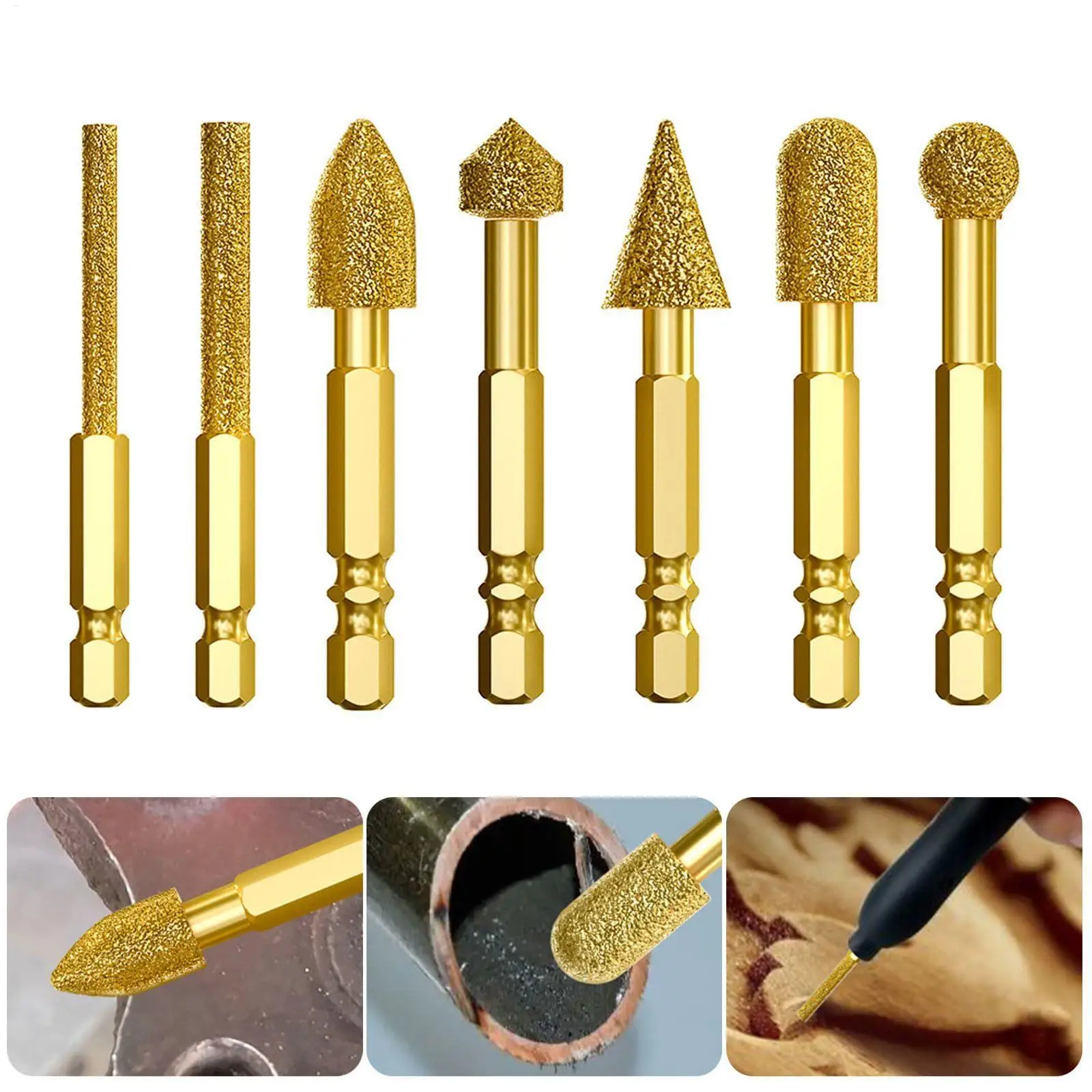 Zestaw frezów węglikowych 7 sztuk, trzpień sześciokątny, akcesoria do elektronarzędzi, zestaw wierteł do metalu do szlifowania, frezowania, polerowania metalu