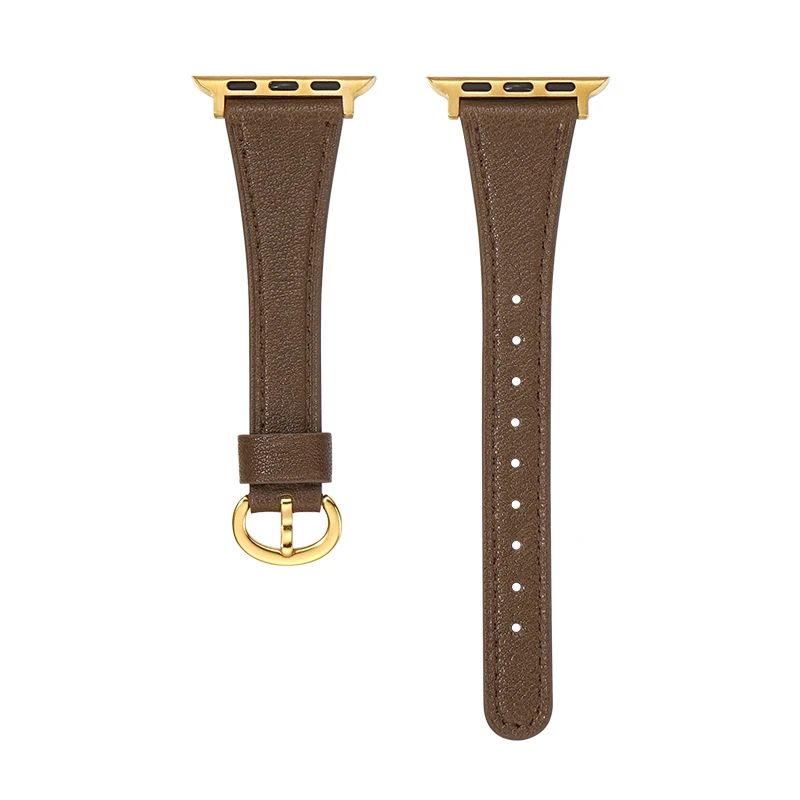 Horseshoe buckle leather watch band for Apple Watch Ultra Series 9 8 7 leather strap for iWatch Mini pin buckle women wristbad