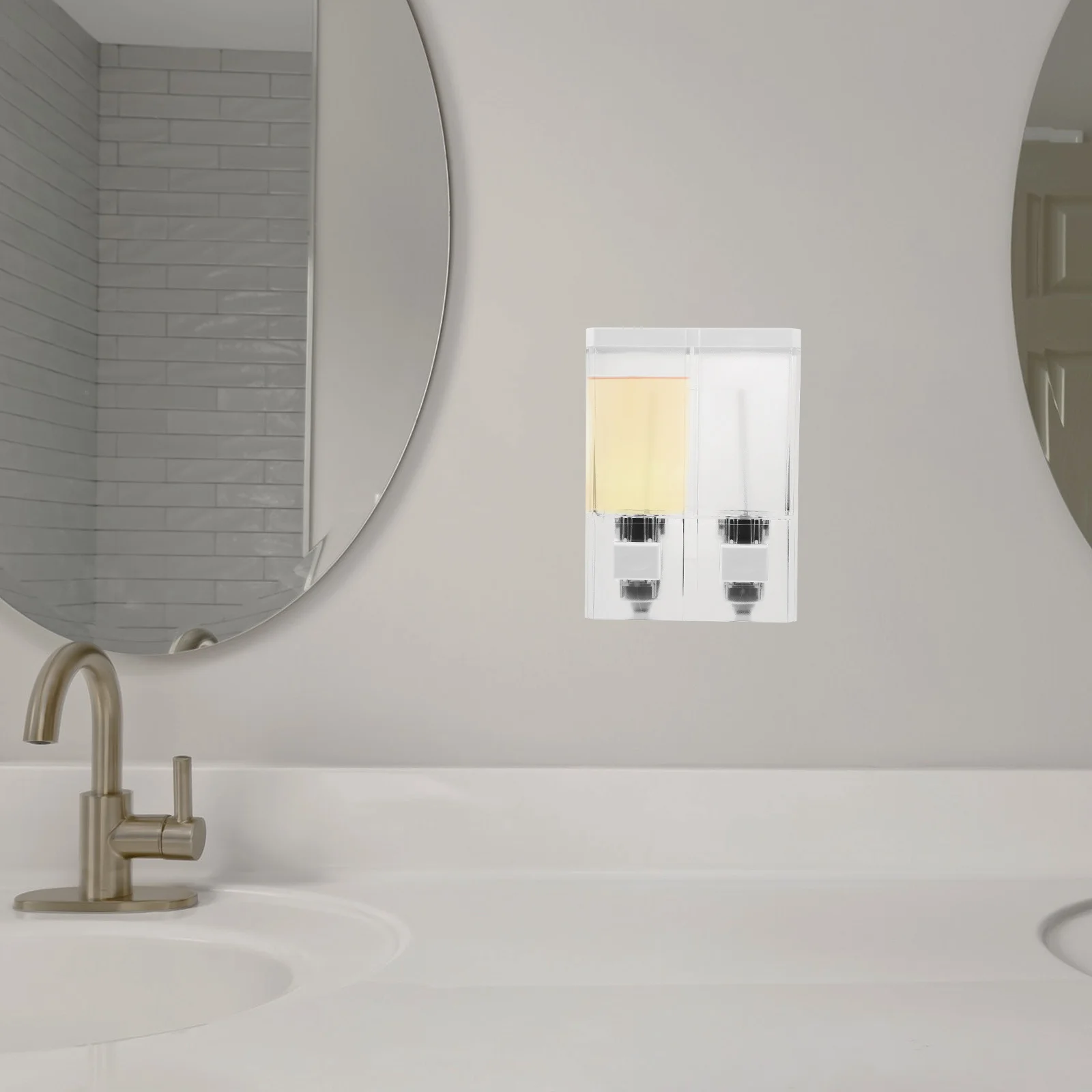 

Shower Shampoo Dispenser 2 Chamber Wall Mounted Liquid Container Replacement Bottle Soap Dispender Shampoo Body Wash Dispenser