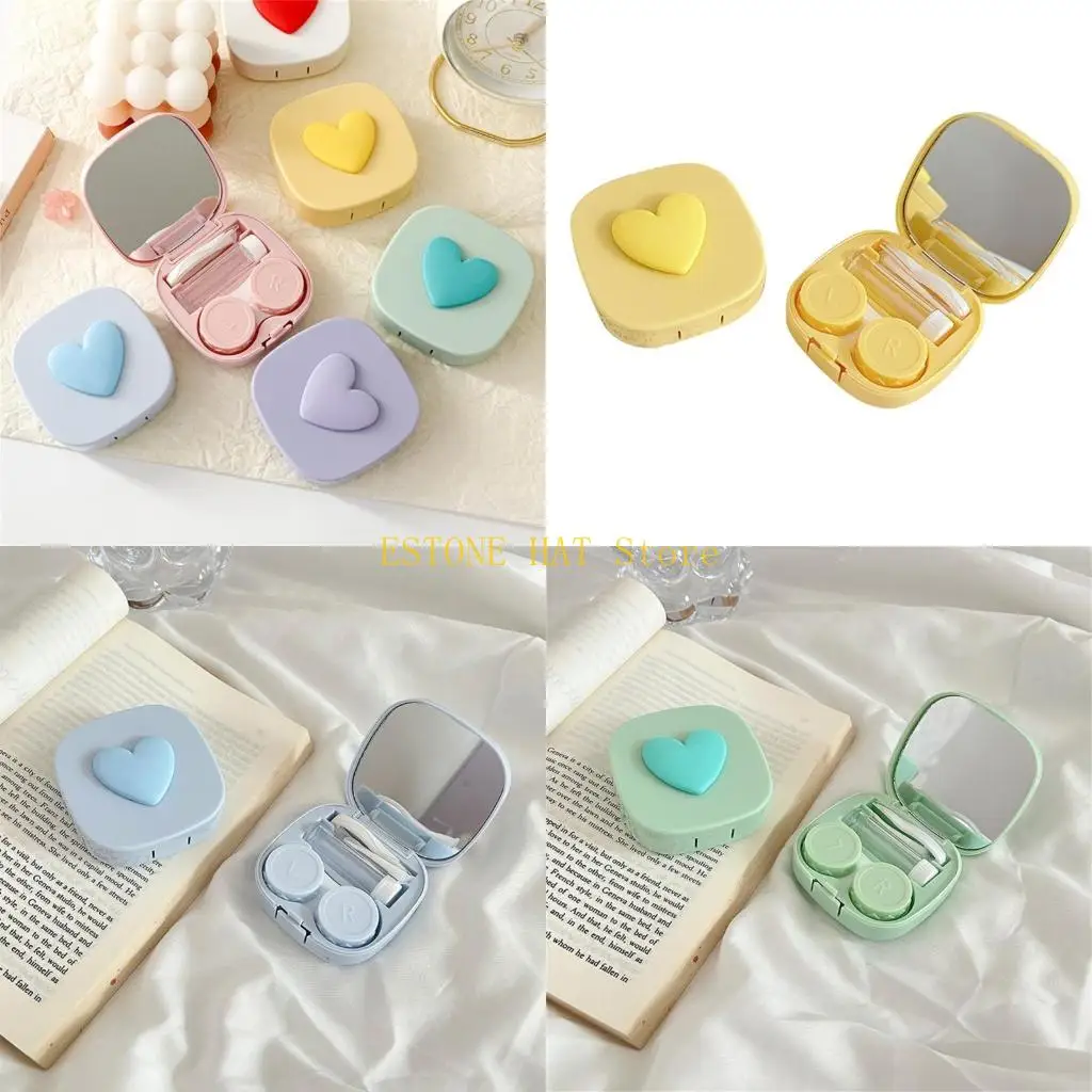 

49MF Contact Lens Case(Square and Heart) for Travel & Home Colorful Heart