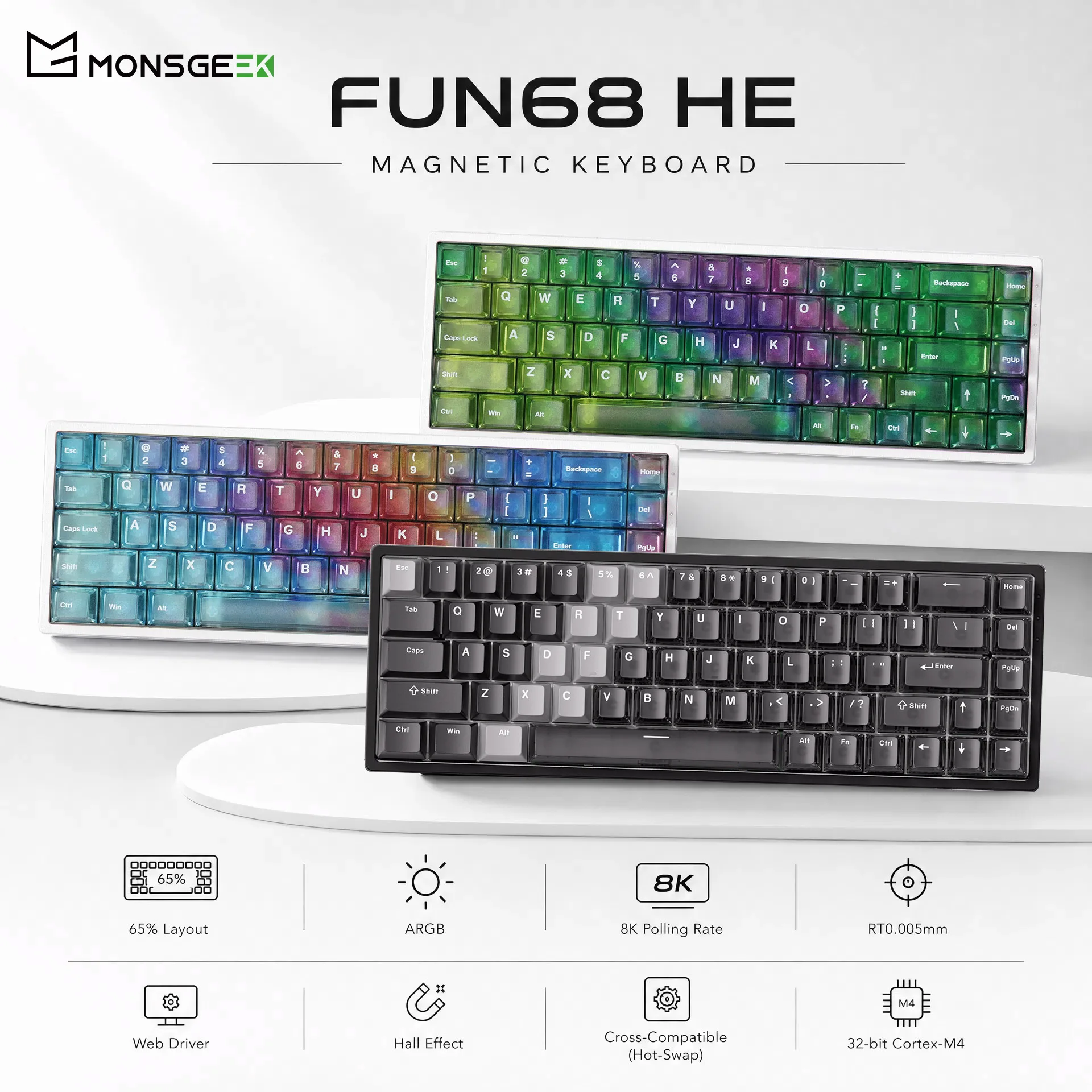 【¥7,366】新色追加 Akko MonsGeek FUN68 HE キーボード-アリエク特価アラート