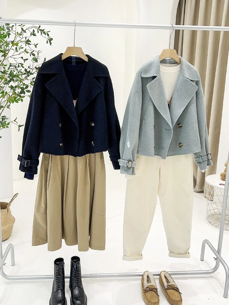 

Mimifa Brand Pure Original Explode Sle ort Woolen Coat Korean Version Long Sve Double Breasted Button Pure Color