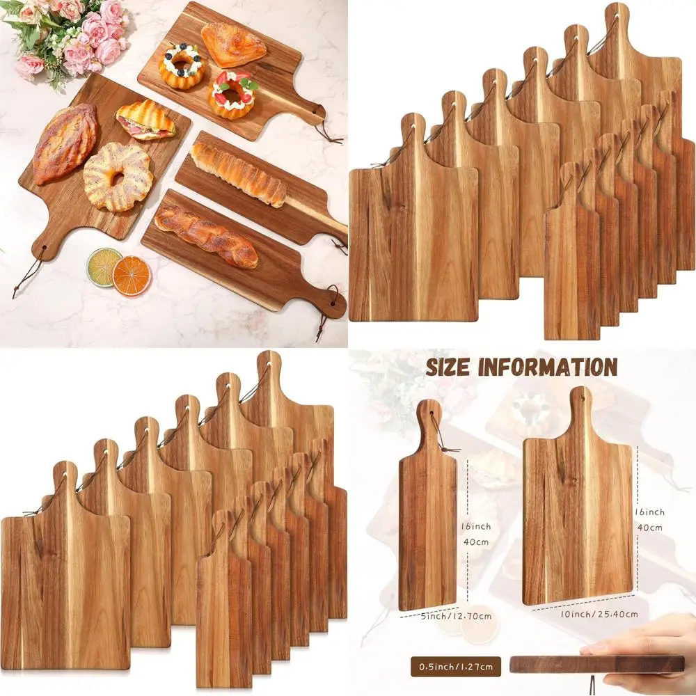 

Acacia Wood Cutting Board Set - 12 Pieces with Handles, Ideal for Kitchen, Serving, and Gifting on Special Occasions