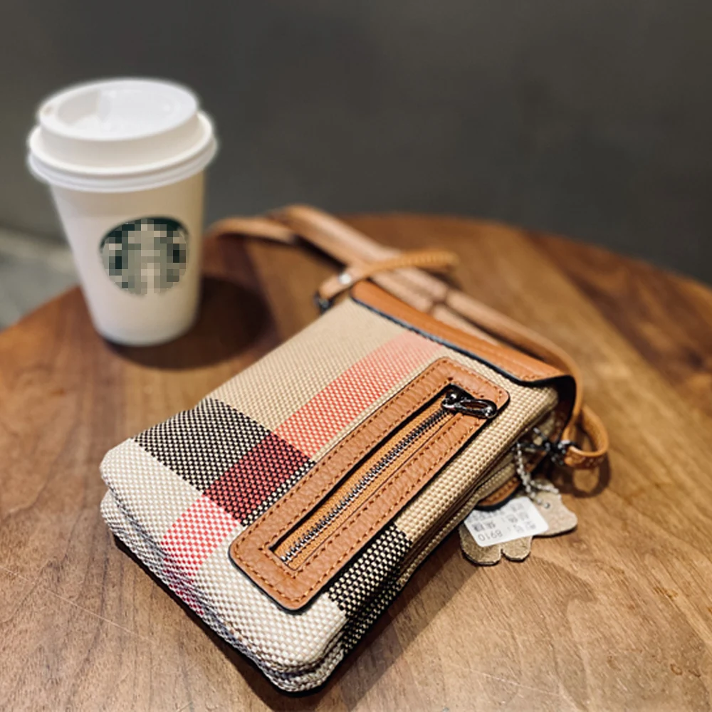 Luxury Small Canvas Crossbody Bag For Women Retro Genuine Leather Flap Mobile Phone Purse And Handbag Classic Plaid Female Bag