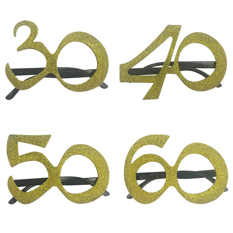 1Pcs Gold Number 30 40 50 60 Year Birthday Party Glasses Frame Photobooth Props Men Women Adult 30th 40th Anniversary Supplies