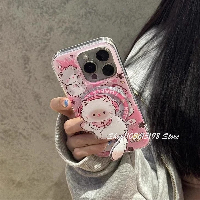 Korea Cute Cartoon Cat Magnetic Holder Grip Tok Griptok Phone Stand Phone Holder Support For iPhone 16 For Pad Magsafe Smart Tok