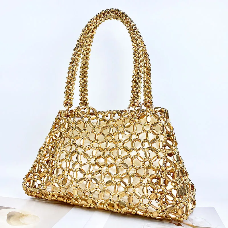 

Bling Crystal Diamond Hollow Tote Handbag Women Acrylic Beads Top Handle Evening Bags Lady Wedding Bridal Party Messenger Purse