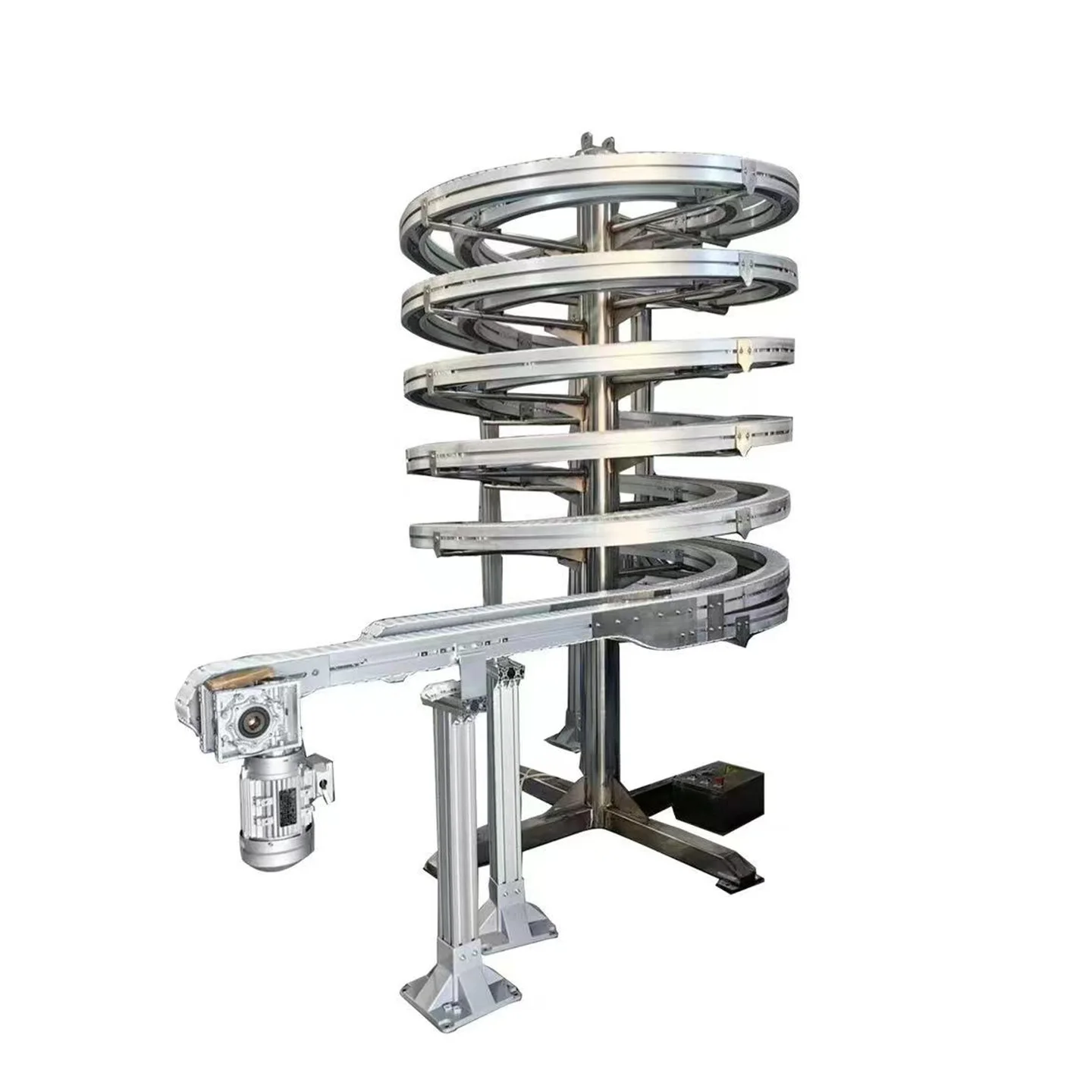 Flexible chain plate type flat top small screw conveyor turning clip bottle climbing lifting cache assembly line