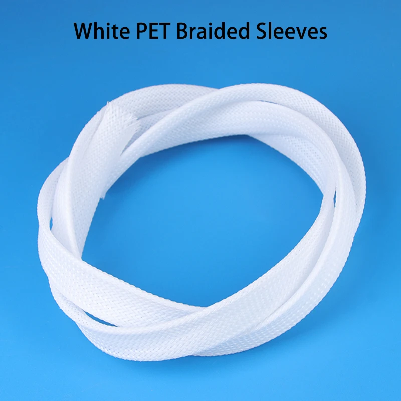 White 1~50 m PET Braid Sleeves 2/4/6/8/10/12/14/16/20/25/30/35/40/50/60 mm High Density Insulated Snake Skin Cable Wrap Sheath