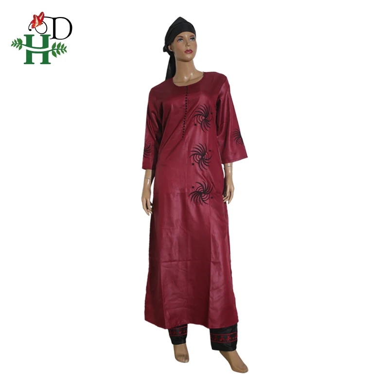 H&D 3 PCS set 2022 Fashion African Clothing For Women Dresses Pant Scarf Set Robe Embroidery African Clothes S2946