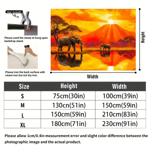 "Savanna Sunset Tapestry-Double Elephant on a Waterhole, Dusk Sky, African Wilderness Wall Wall Art Deco Tapestry