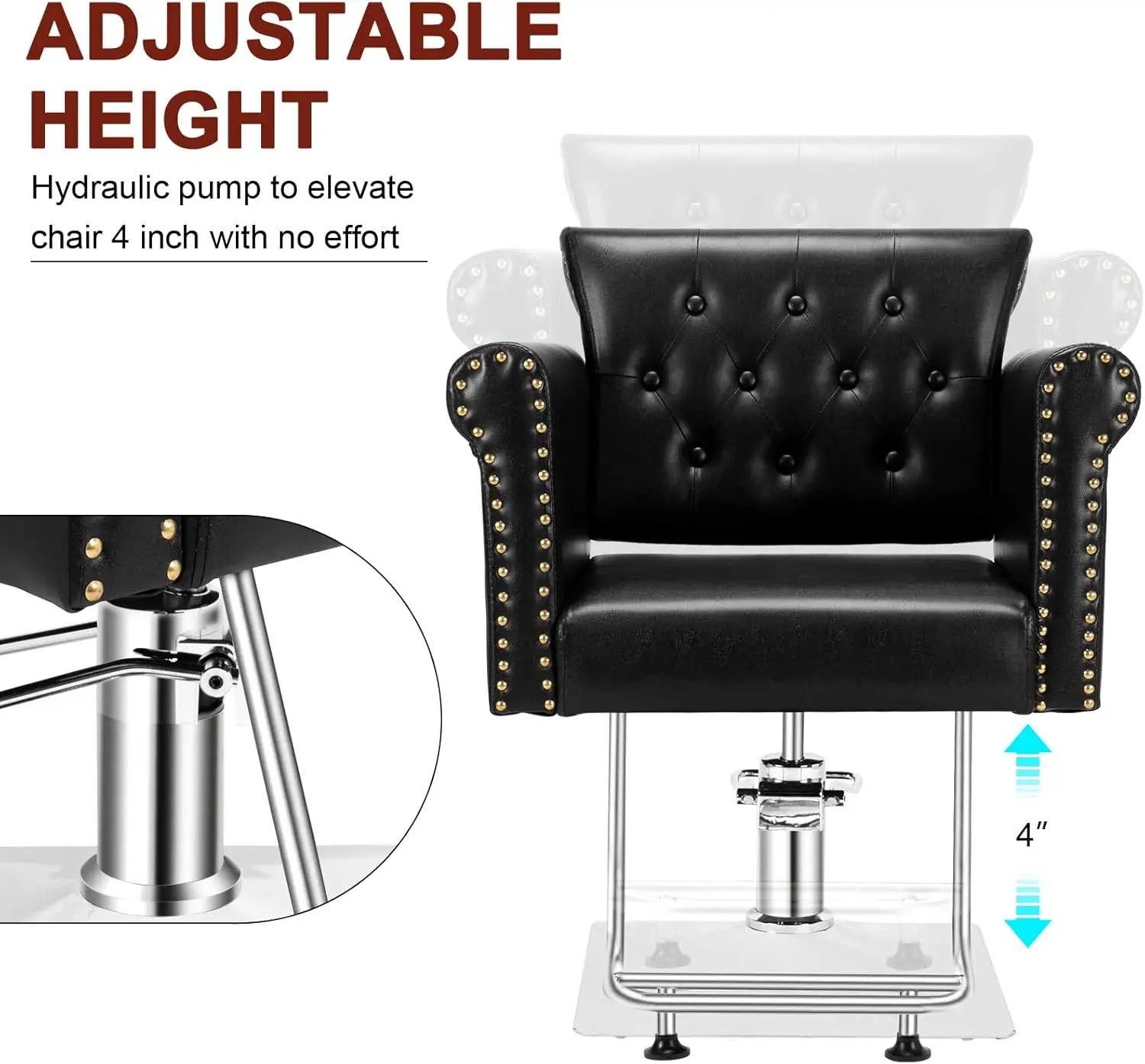 Hair Stylist, Hydraulic Pump Salon Chair with Button Tufted, Beauty Spa Styling Hairdressing