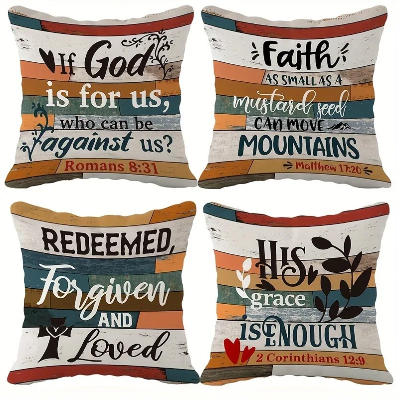 

Home Decor Inspiring Christian Quotes Printed Pillow Covers Pattern Cushion Cover Suitable For Sofa Bedroom Car Pillow Cover