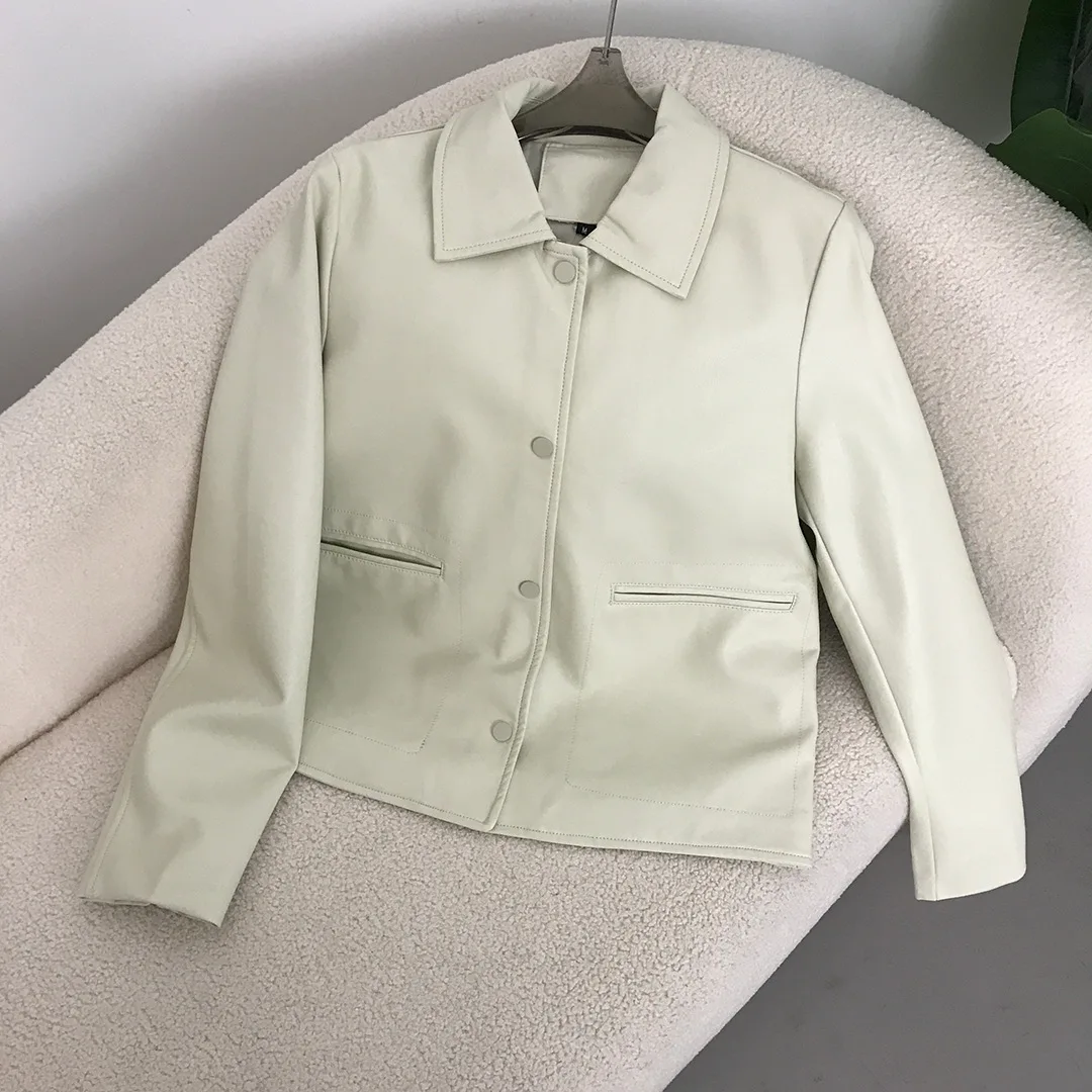 Blouson court en cuir femme, simple, décontracté, à la mode, haut de gamme, nouveau style printemps et automne 2024