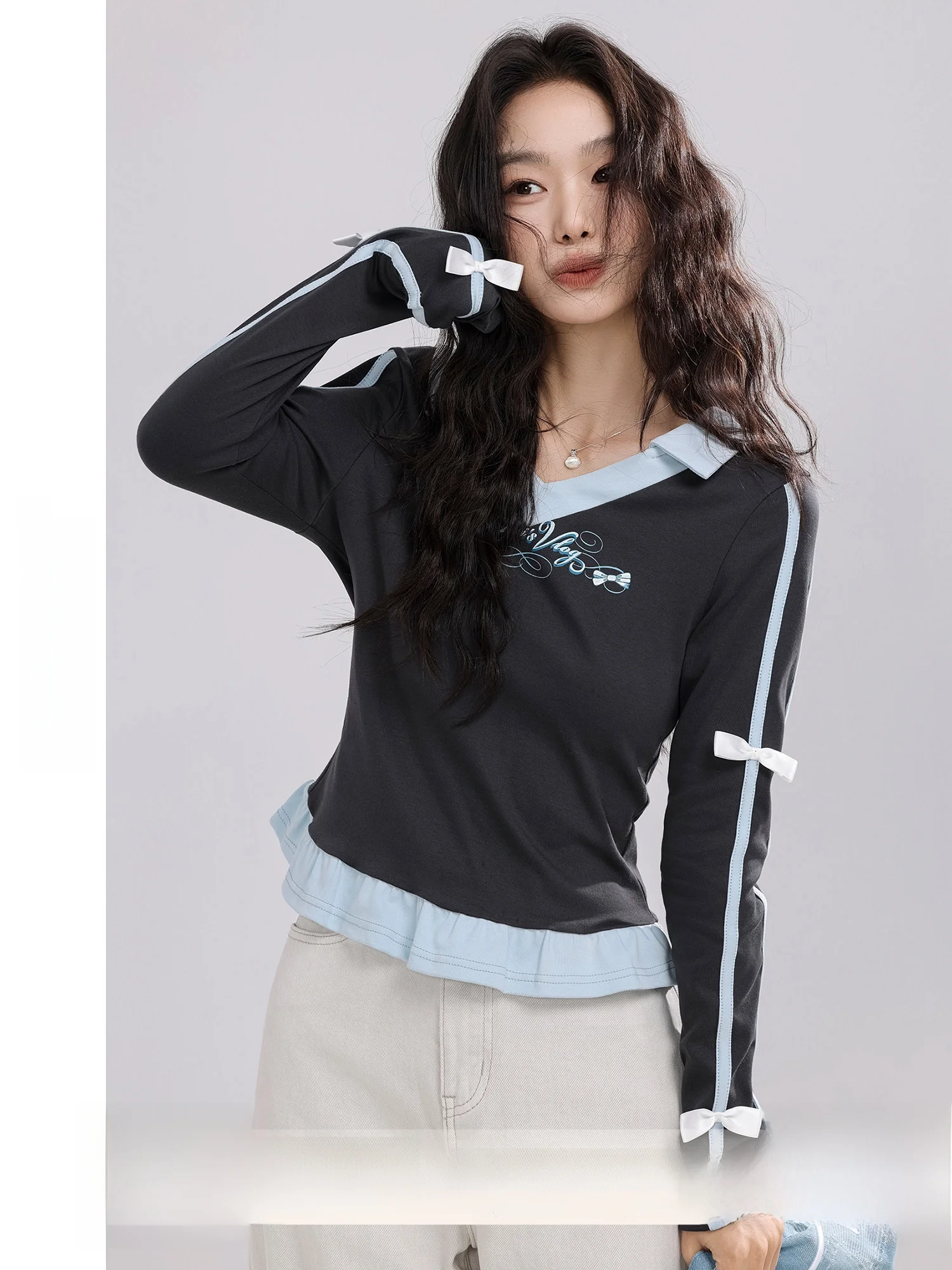 

Aililos Knot Long Sve T-irt Women's Autumn New Sle Agel Striped Top Casual Universal Slim Fit Cotton Poly...